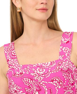 Women's Paisley-Print Square-Neck Smocked-Back Sleeveless Maxi Dress