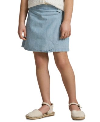 Girls' 2T-6X Chambray Faux-Wrap Skort