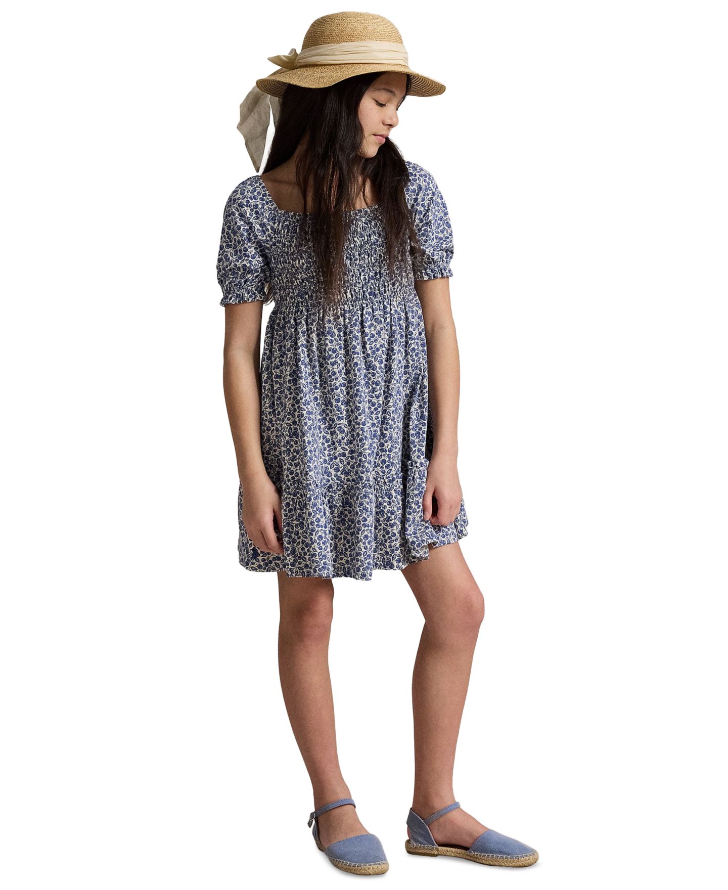 Платье Polo Ralph Lauren Blueberry-Print Square Neck Jersey Dress для девочек, цвет: Blueberry Fields — фото 2