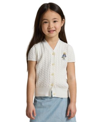 Girls' 2T-6X Polo Bear Cable V-Neck Cardigan