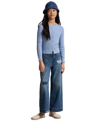 Girls' 7-16 Mini-Cable Button Front Cardigan