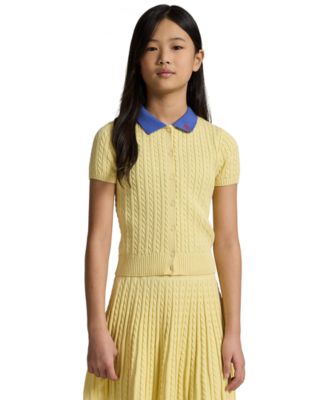 Girls' 7-16 Mini-Cable Polo Cardigan and Skirt, 2-Piece Set