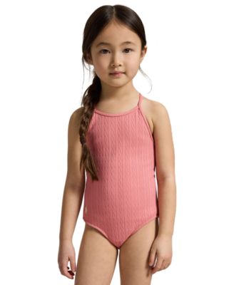 Girls' 2T-6X Mini-Cable Jacquard Round Neck One-Piece Swimsuit