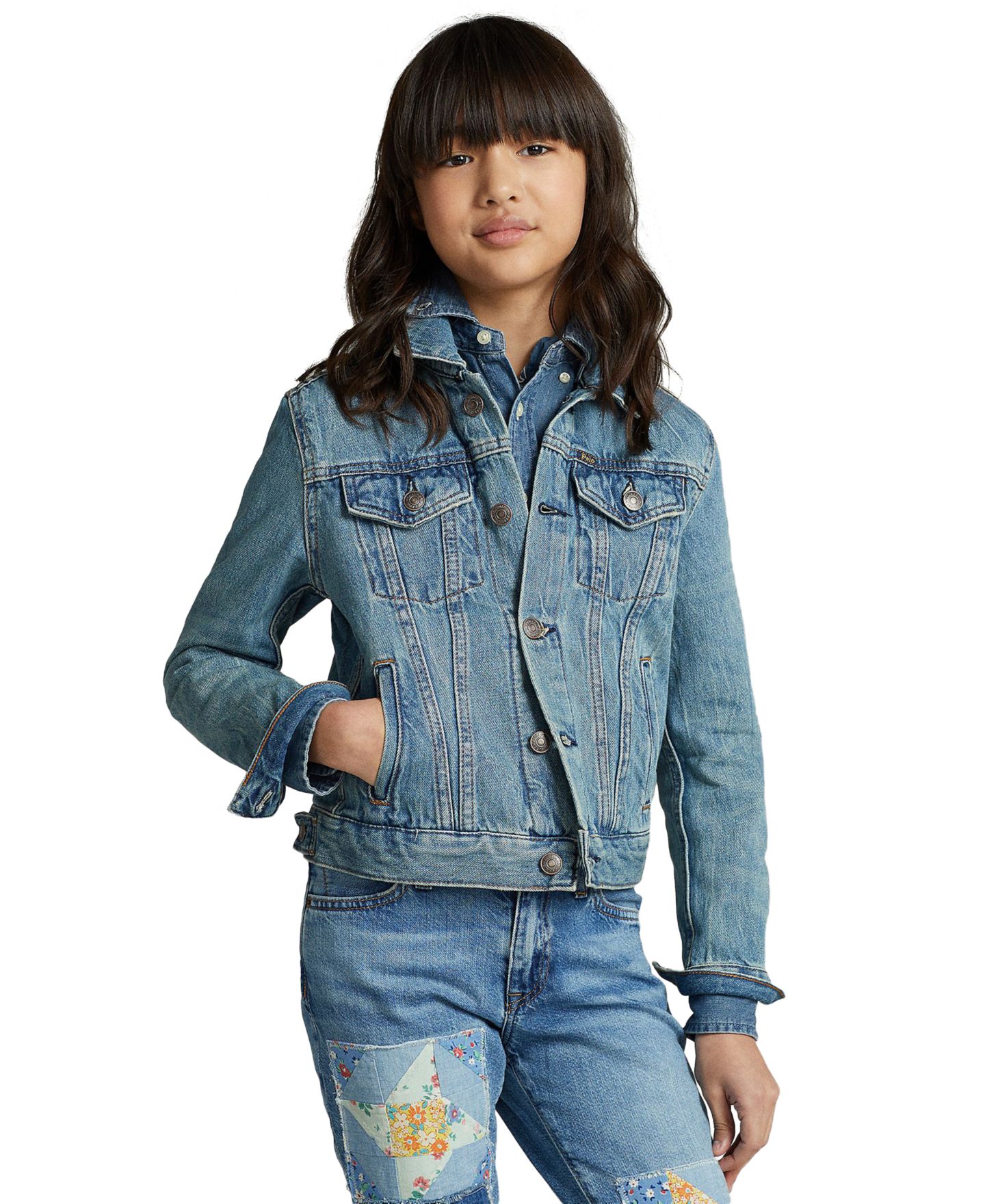 Куртка Polo Ralph Lauren Denim Trucker для девочек, цвет: Джинсовый синий — фото 1
