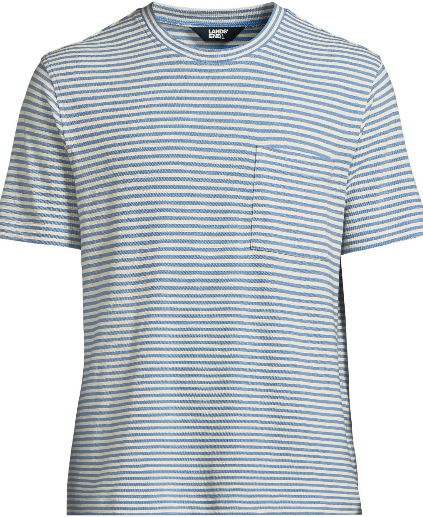 Мужская футболка Lands' End Short Sleeve Cotton Linen, цвет: Синий полосатый — фото 2