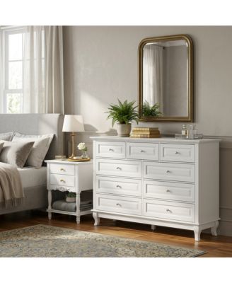 Modern 9 Drawer Dressing Table and 2 Drawer Bedside Table, Chest and Nightstand