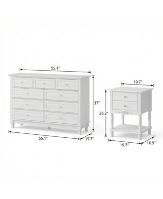 Modern 9 Drawer Dressing Table and 2 Drawer Bedside Table, Chest and Nightstand