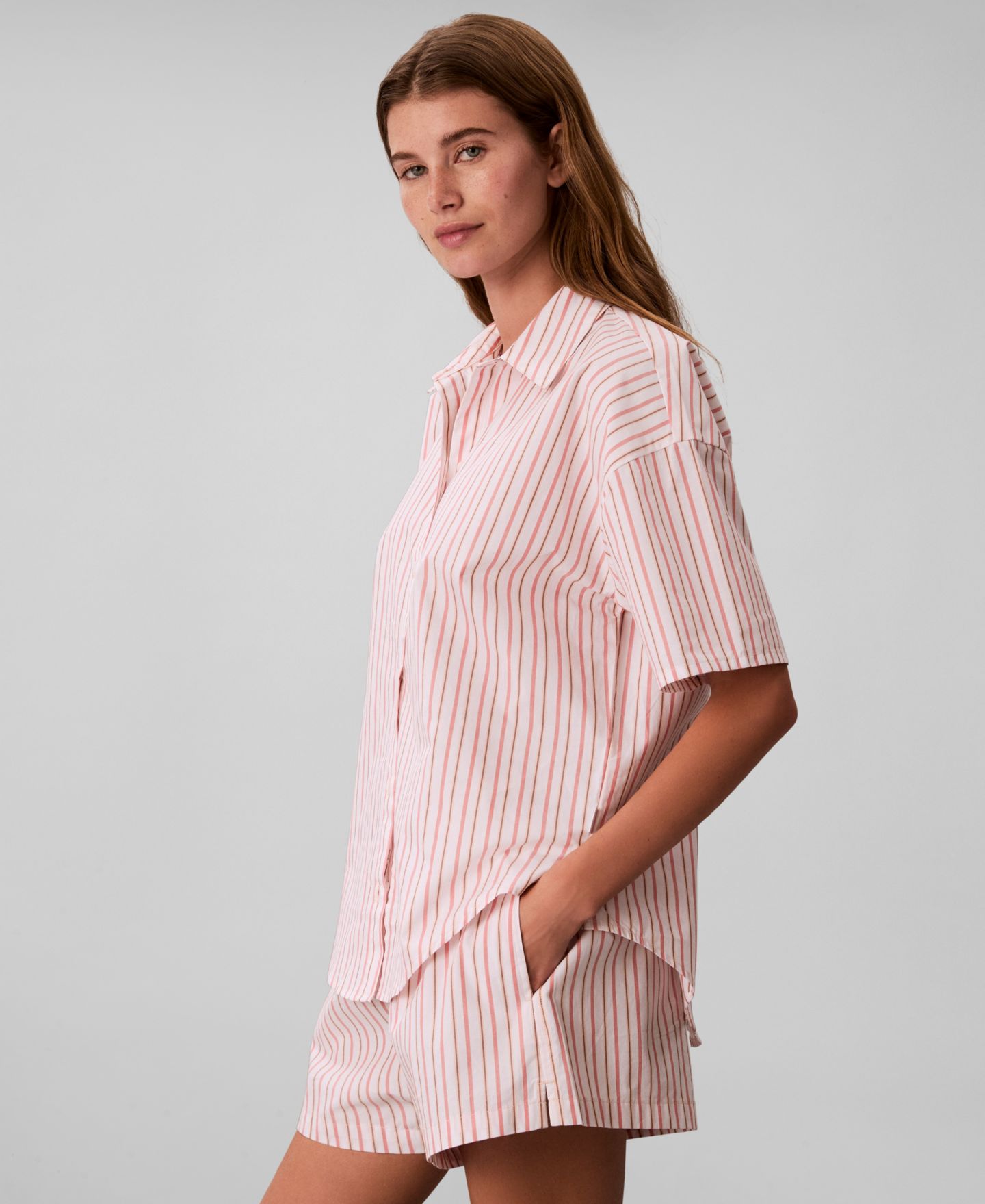 Пижамный топ, короткий рукав, в полоску — Calvin Klein, цвет: Полосатый персиковый — фото 6