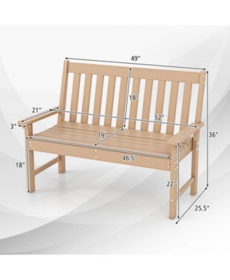 52 Inch All-Weather HDPE Outdoor Bench with Backrest and Armrests