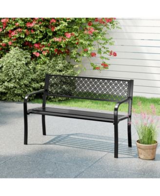 50 Inches Outdoor Garden Bench with Geometric Lattice Backrest and Slatted Seat