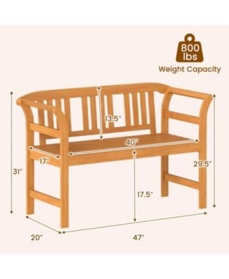 Acacia Wood 2-Person Patio Loveseat with Backrest and Armrests