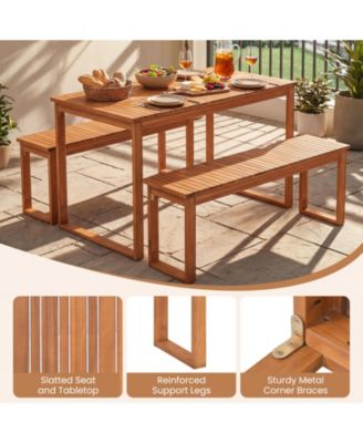 Acacia Wood Outdoor Garden Bench Set of 2 with Slatted Seat for Front Porch
