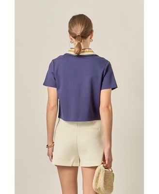 Women's Knitted Collar Button Up Top