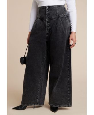 Women's Corset Waist Wide Leg Jean