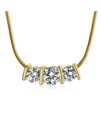 3 Stone CZ Past Present Future Solitaire Cubic Zirconia Necklace