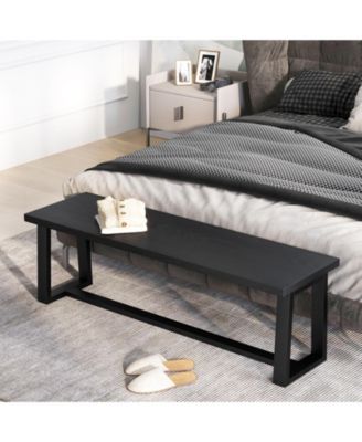 Wood Dining Bench with Metal Frame and Adjustable Foot Pads