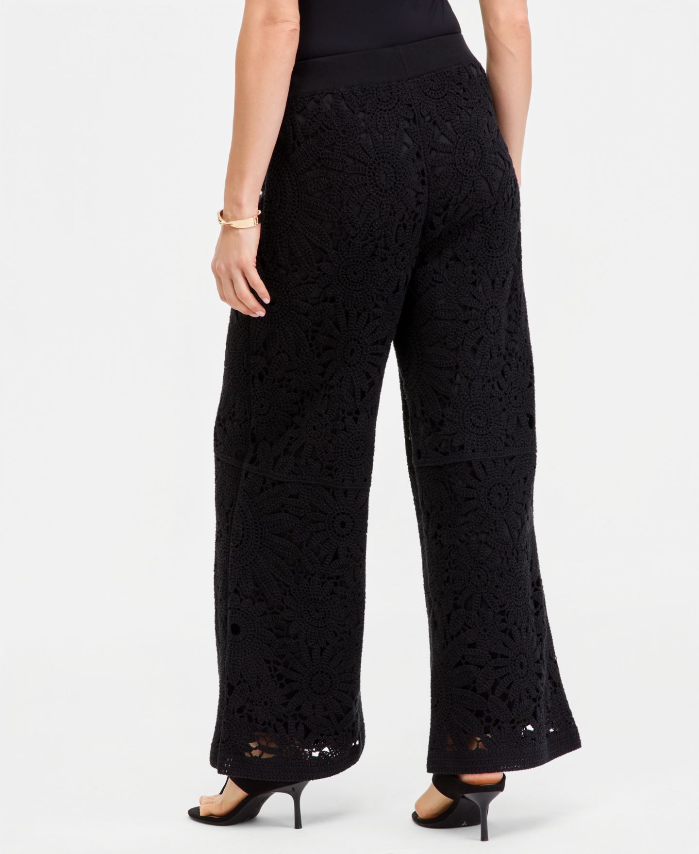Женские брюки I.N.C. International Concepts Cotton Crochet Wide-Leg, цвет: Глубокий чёрный — фото 3