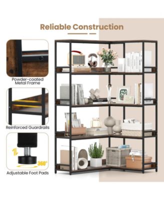 5-Tier L-Shaped Corner Bookshelf with Metal Frame