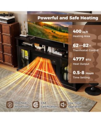 58 in Fireplace TV Stand with LED Lights and Glass Doors