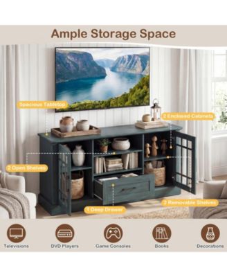 TV Stand for TVs up to 70 in with Glass Doors and Storage