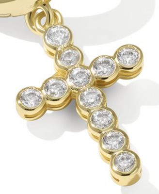 Cross Crystal Charm and Cubic Zirconia Plated Brass Huggie Earrings