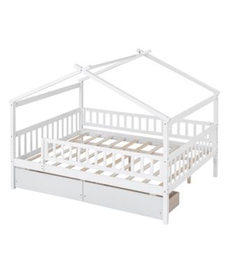 Full Size Wooden House Bed Two Drawers