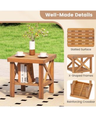 Outdoor Side Table with Storage Shelf for Small Spaces