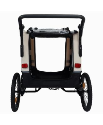 Extra Large 2-in-1 Bike Trailer and Push Cart for Pets with Detachable Hitch, Beige
