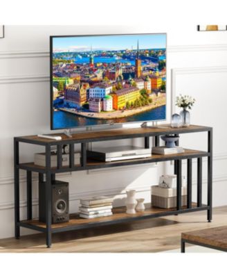 58" TV Stand for TVs up to 65", Entertainment Console with Storage Shelves, Quadruple-Tube Support, Living Room