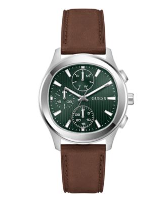 Men's Silver-Tone Brown Leather Multi-Function Watch, 40mm
