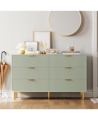 Modern 6 Drawer Dresser for Bedroom with Gold Handle and Large Drawer, Wood Double Chest of Drawers and Storage Organizer for Living Room