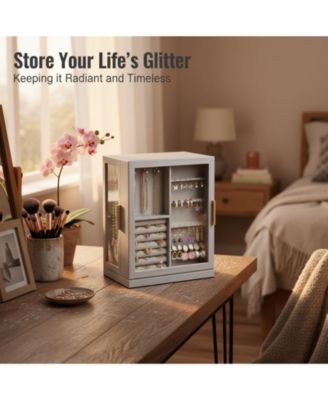 Rotating Jewelry Organizer 5 Drawers Glass Window Dustproof Moisture Resistant