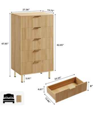 5 Drawer Dresser Tall Fluted Wooden Organizer with Deep Drawers