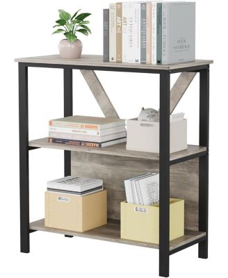 3-Tier Bookshelf with LED Lights, Industrial Metal Bookcase, Open Shelf Organizer for Living Room, Bedroom, Office