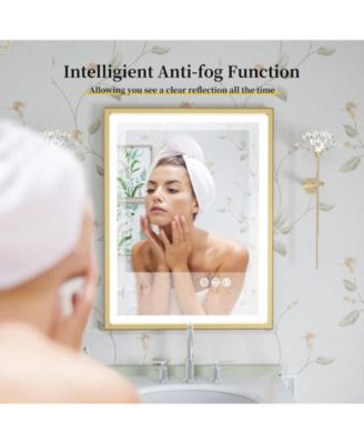 LED Bathroom Mirror with Gold Frame  3 Color Temperature Anti-Fog