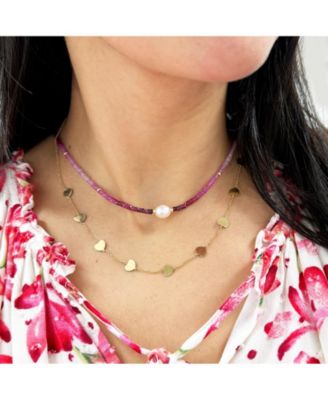 Ruby Ombre Bead Pearl Necklace 14K Gold