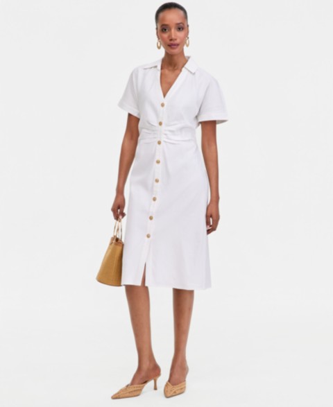 Женские платья I.N.C. International Concepts Women's Short Sleeve Linen-Blend Shirt-Dress