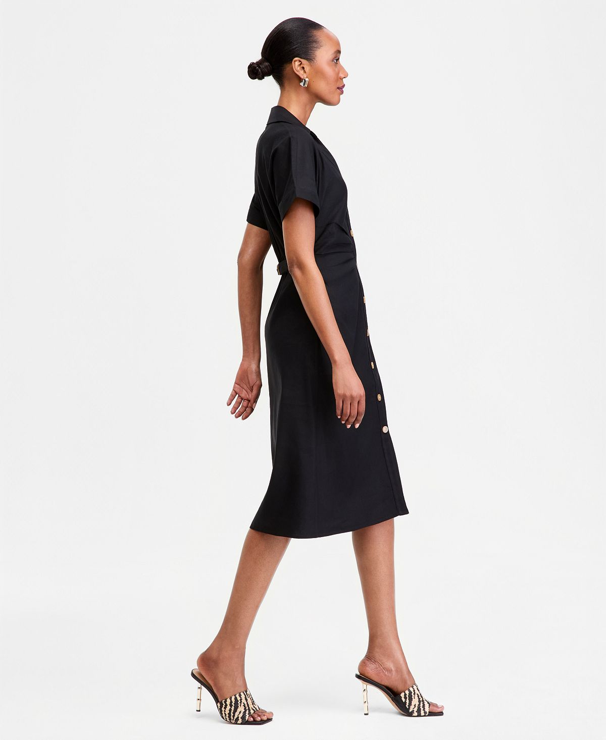 I.N.C. International Concepts Women's Short Sleeve Linen-Blend Shirt-Dress, Macy's Exclusive view 4 — MAYCSS fashion products