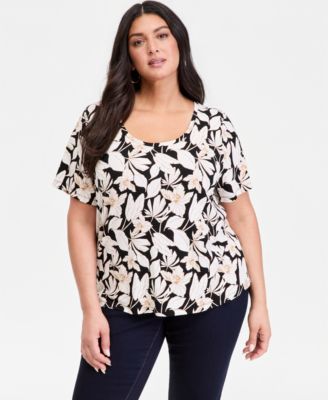 Plus Size Printed Short-Sleeve Top