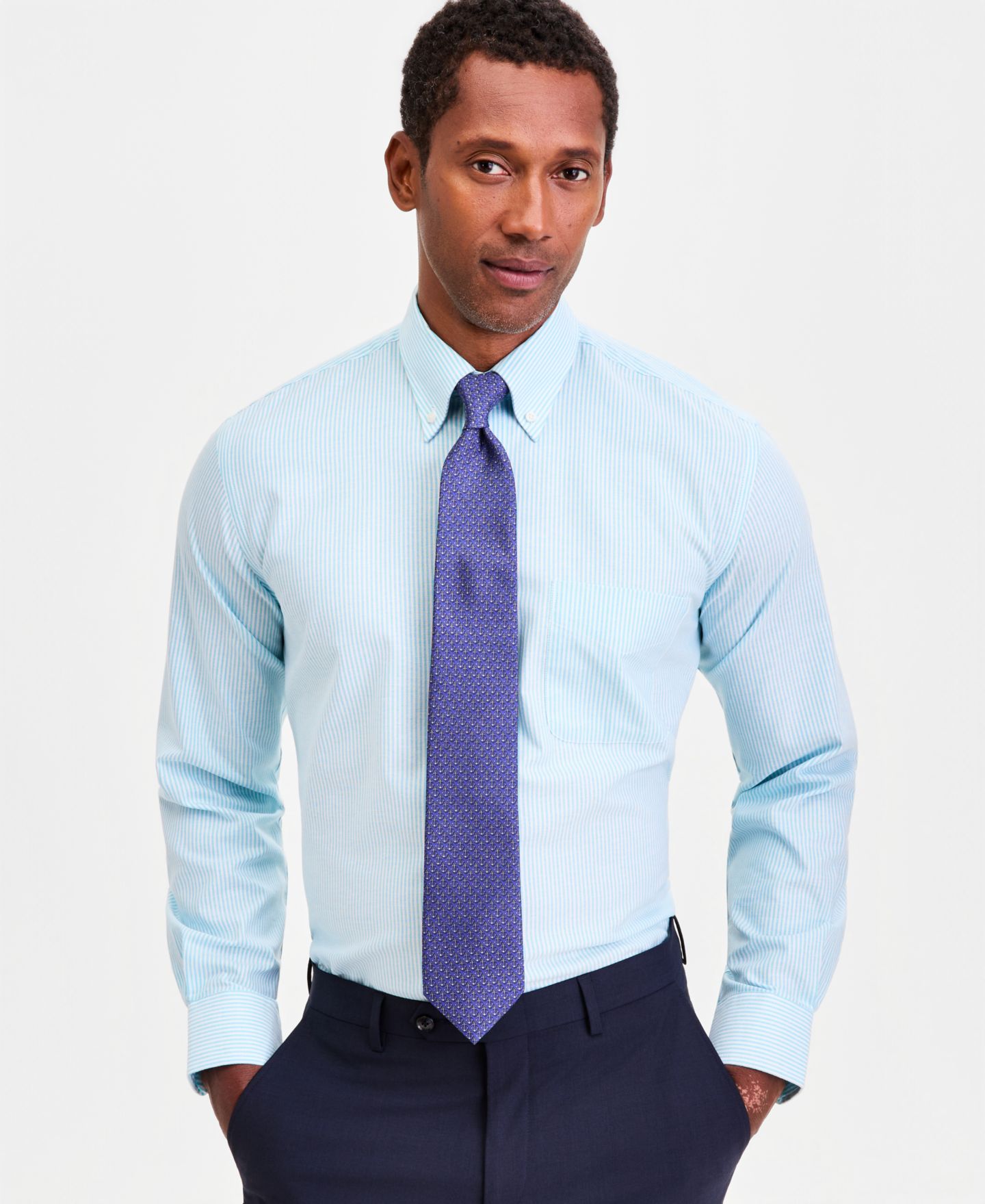 Мужская рубашка Club Room Core Plus Oxford Shirt & Anchor Tie, цвет: Изумрудный — фото 3