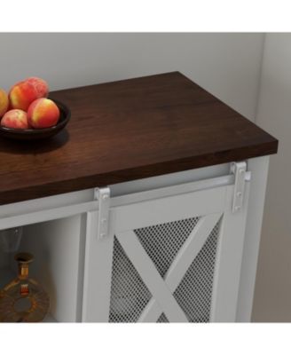 Farmhouse Coffee Bar Cabinet, Sliding Barn Door, Wine Storage, Stemware Rack, Buffets for Kitchen, Dining, Living Room