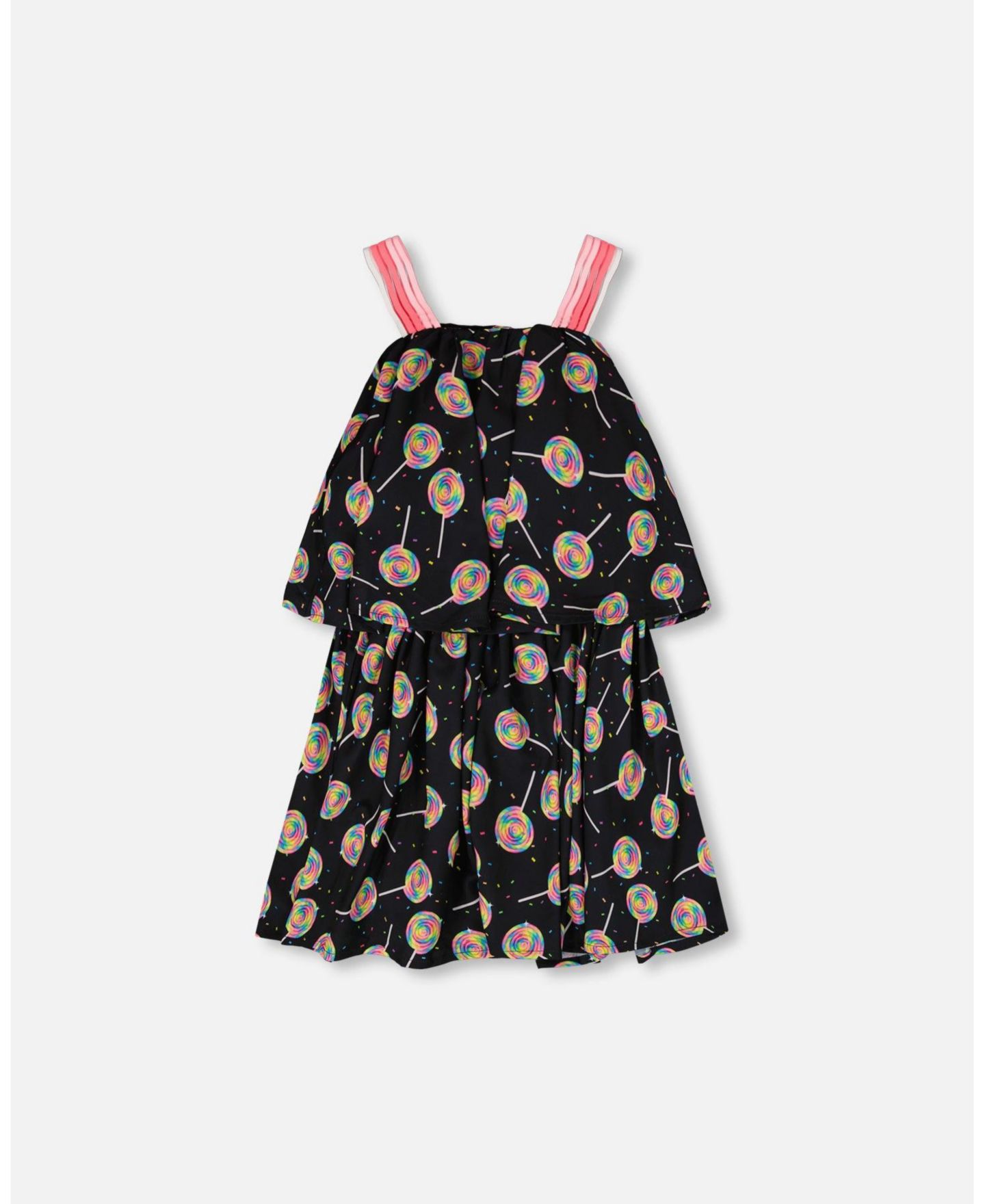 Платье Deux par Deux Woven Dress Lollipop Print для девочек, цвет: Чёрный с принтом — фото 3