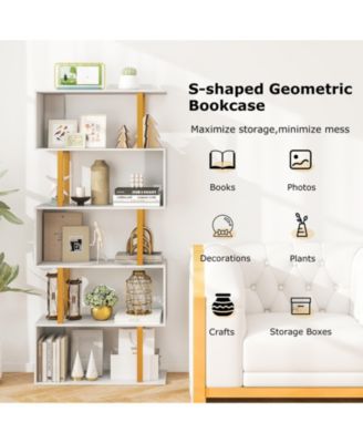 5-Tier/6-Tier Geometric Bookcase with Metal Frame and Anti-tipping Kits-5 Tier