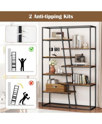 Industrial 6 Tier Ladder Bookshelf 72 Inch Wall Storage Shelf