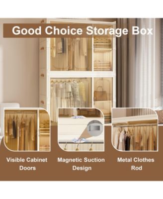 Portable Wardrobe Closet with 9 Magnetic Doors, 2 Hanging Rods & 6 Hangers