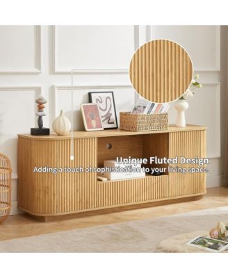 64" Mid Century Modern Fluted TV Stand, Entertainment Center with 2 Doors, 1 Drawer and Open Shelf for Living Room