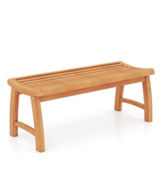 Teak Wood Outdoor Backless Bench with Contoured Slatted Seat