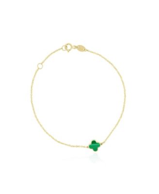 Mini Malachite Single Clover Bracelet 14K Gold