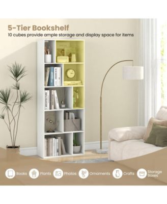 63 Inch 5-Tier Geometric 10-Cube Bookshelf Tall Bookcase