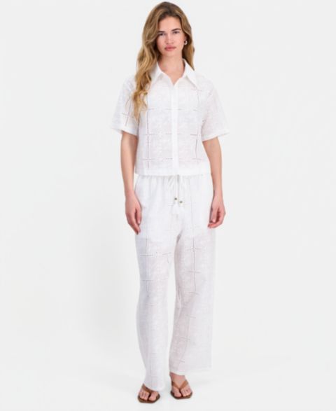 Женские брюки And Now This Petite Cotton Embroidered Eyelet Wide-Leg, цвет: Яркий белый